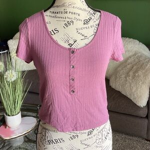 American Eagle Pink Ribbed Crop T-Shirt, Size XS